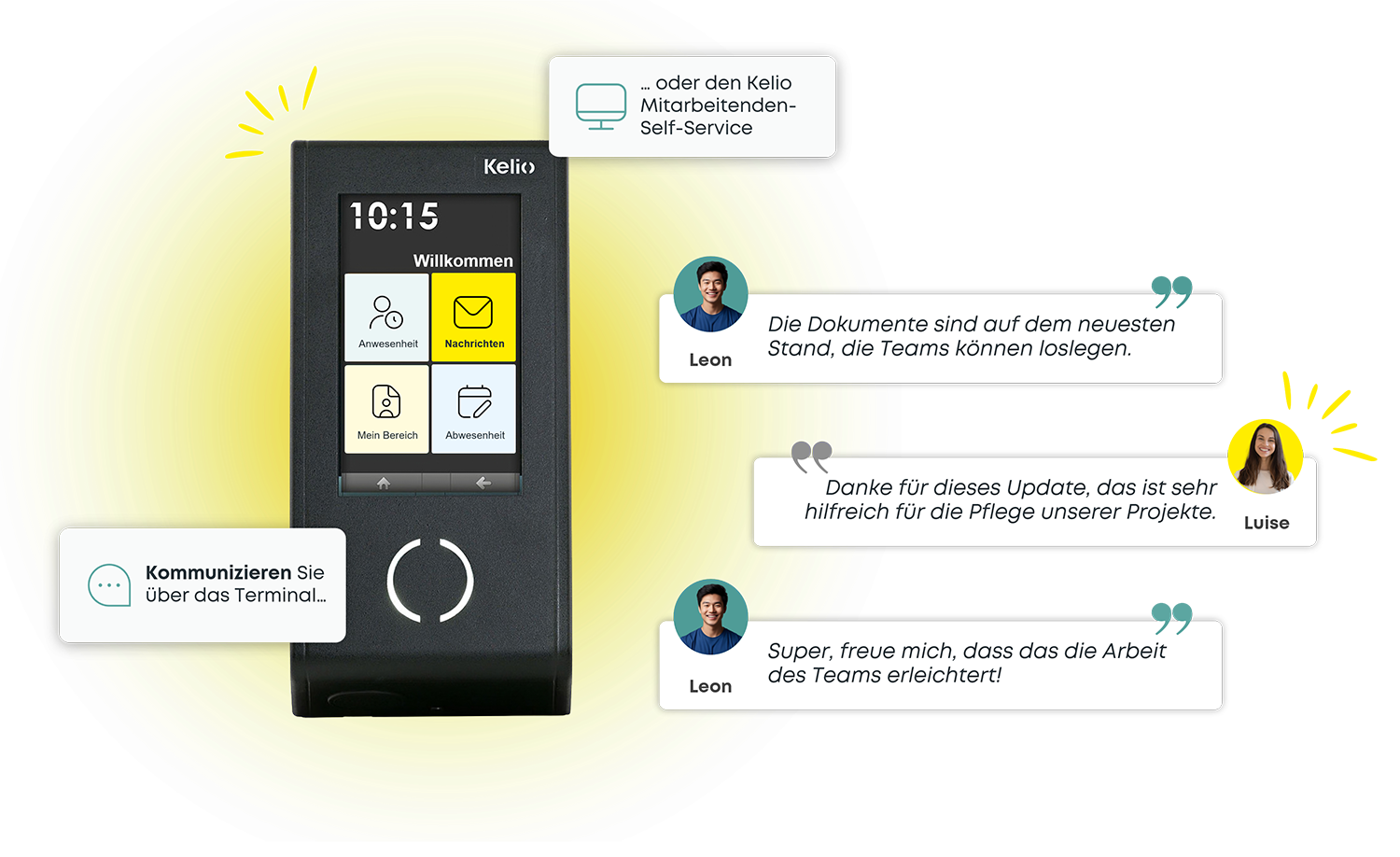 In Stempeluhr und Mitarbeiterbereich integrierter Messenger
